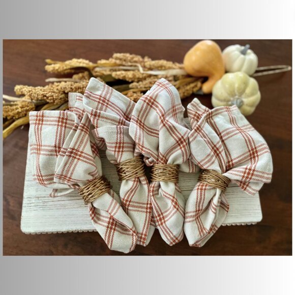 Set/4 Orange Plaid Napkins - Picture 1 of 3